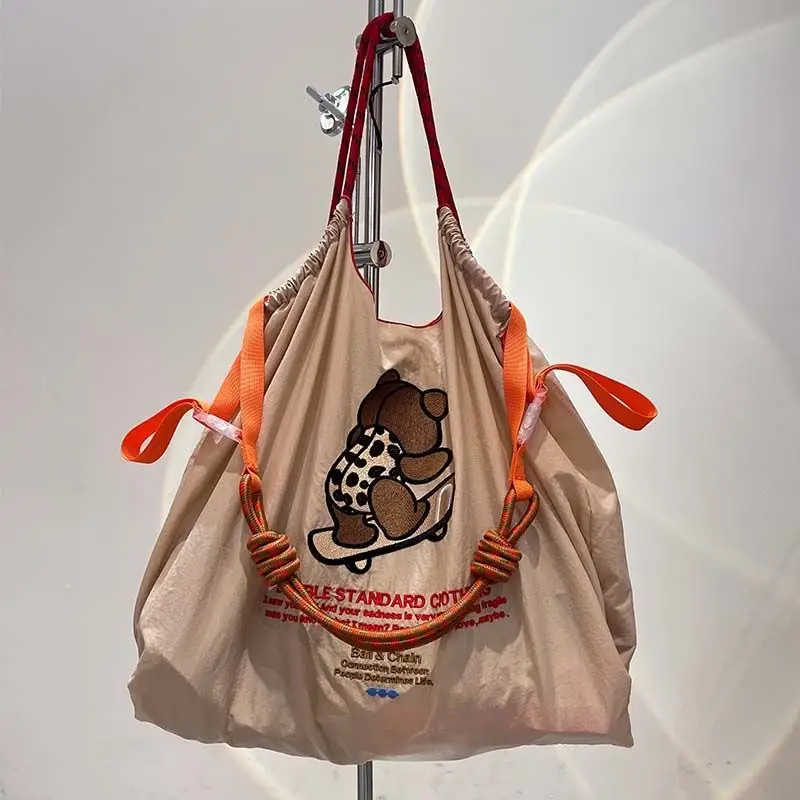 Japanese Embroidered Canvas Shoulder Bag with Chain Handle - Image 7