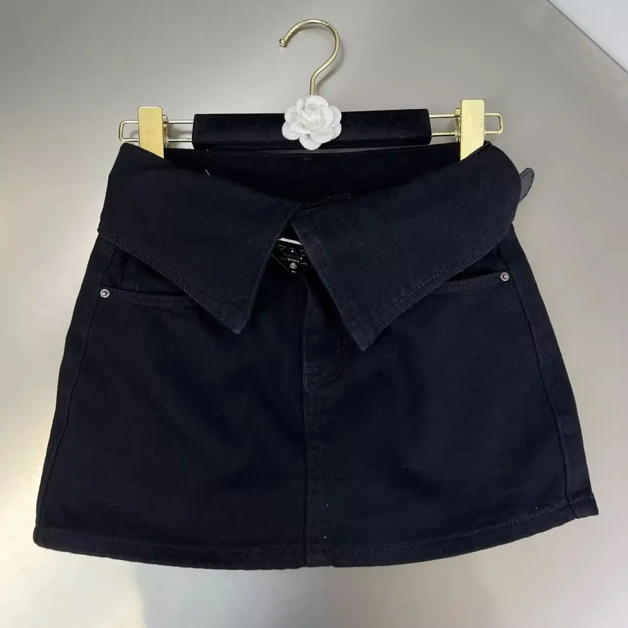 Women Denim High Waist Cuff Skirt Black 2023 - Image 3