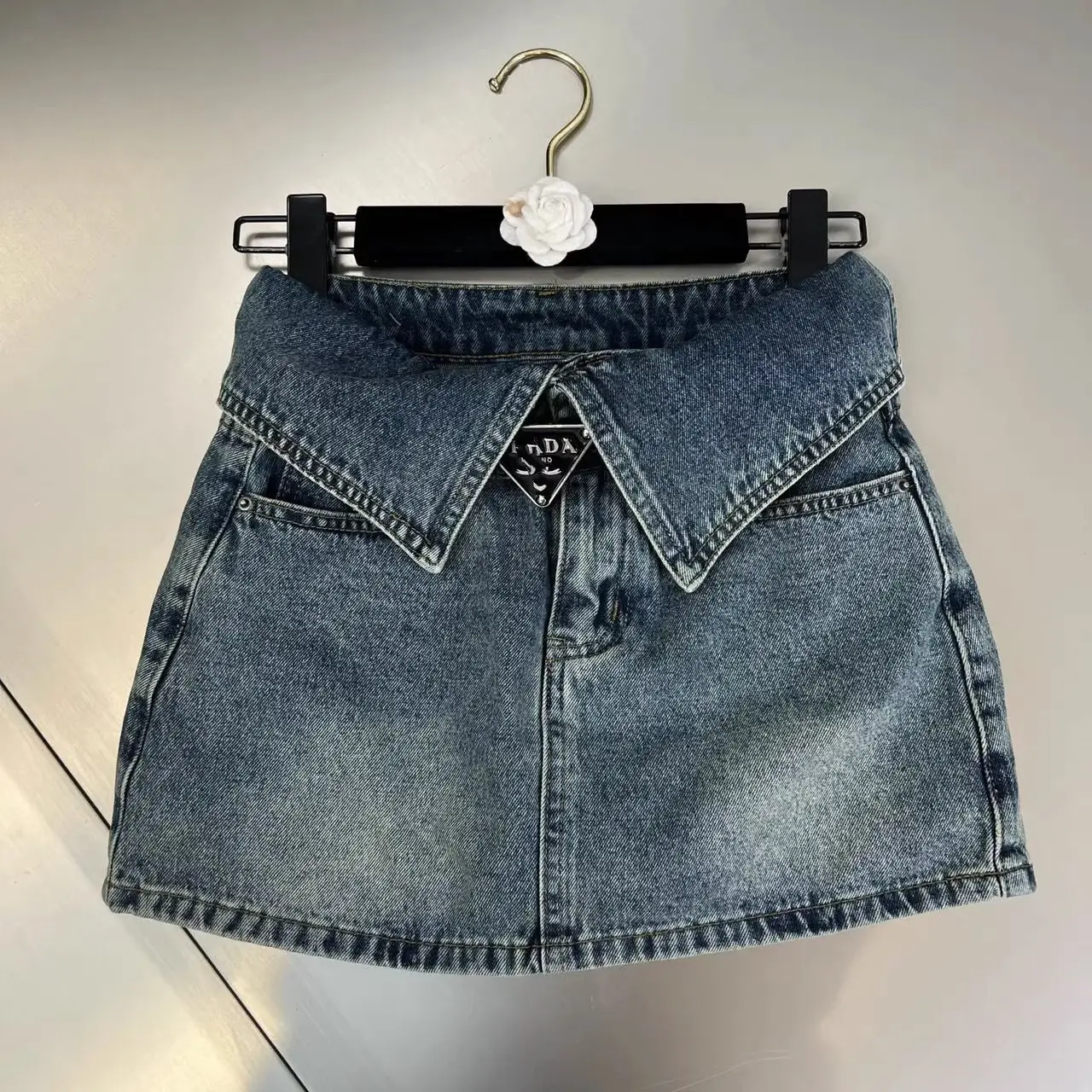 Women Denim High Waist Cuff Skirt Black 2023 — feature 1