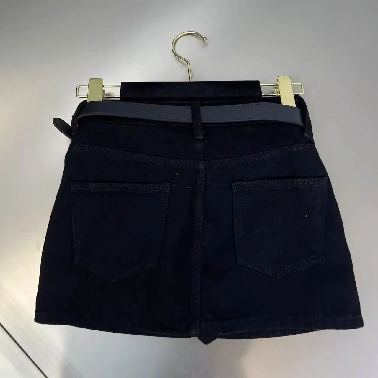 Women Denim High Waist Cuff Skirt Black 2023 — feature 5