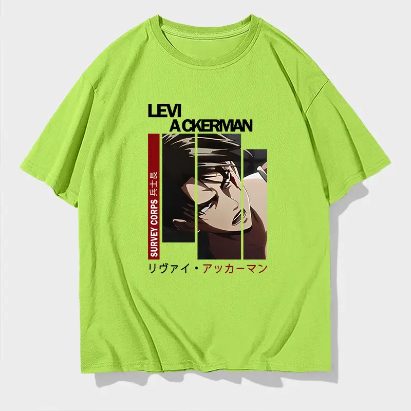 Men Levi Ackerman T-Shirt Lime Green Short Sleeve - Image 9