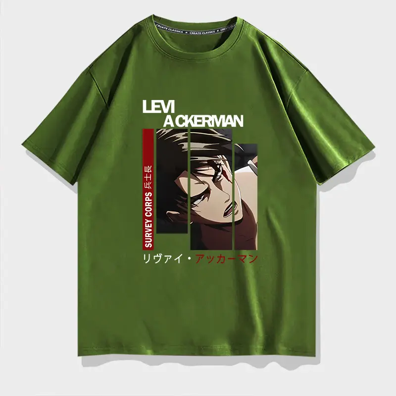 Men Levi Ackerman T-Shirt Lime Green Short Sleeve - Image 8