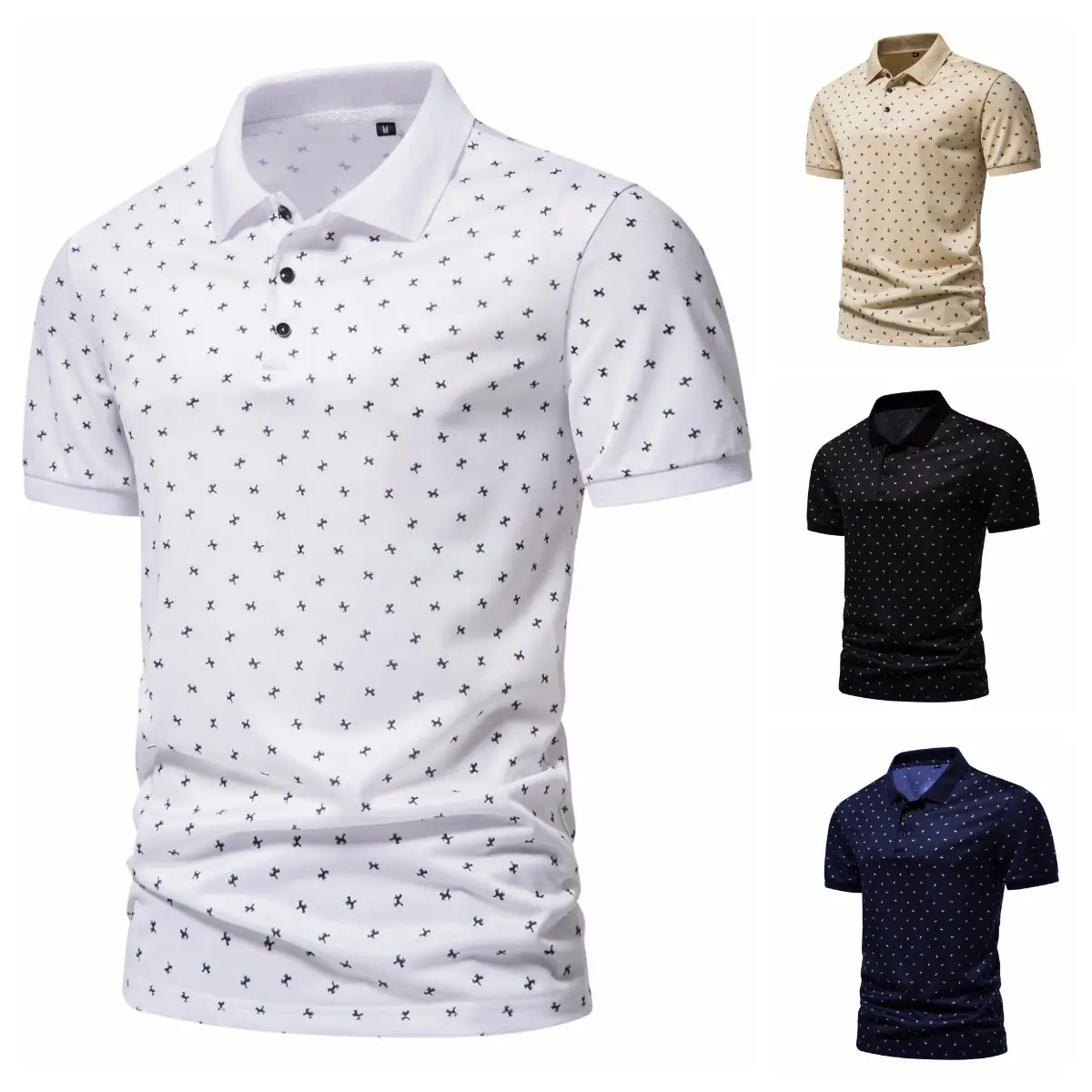 2023 Summer Men's Cotton Polo T-Shirt Beige Patterned - Image 6