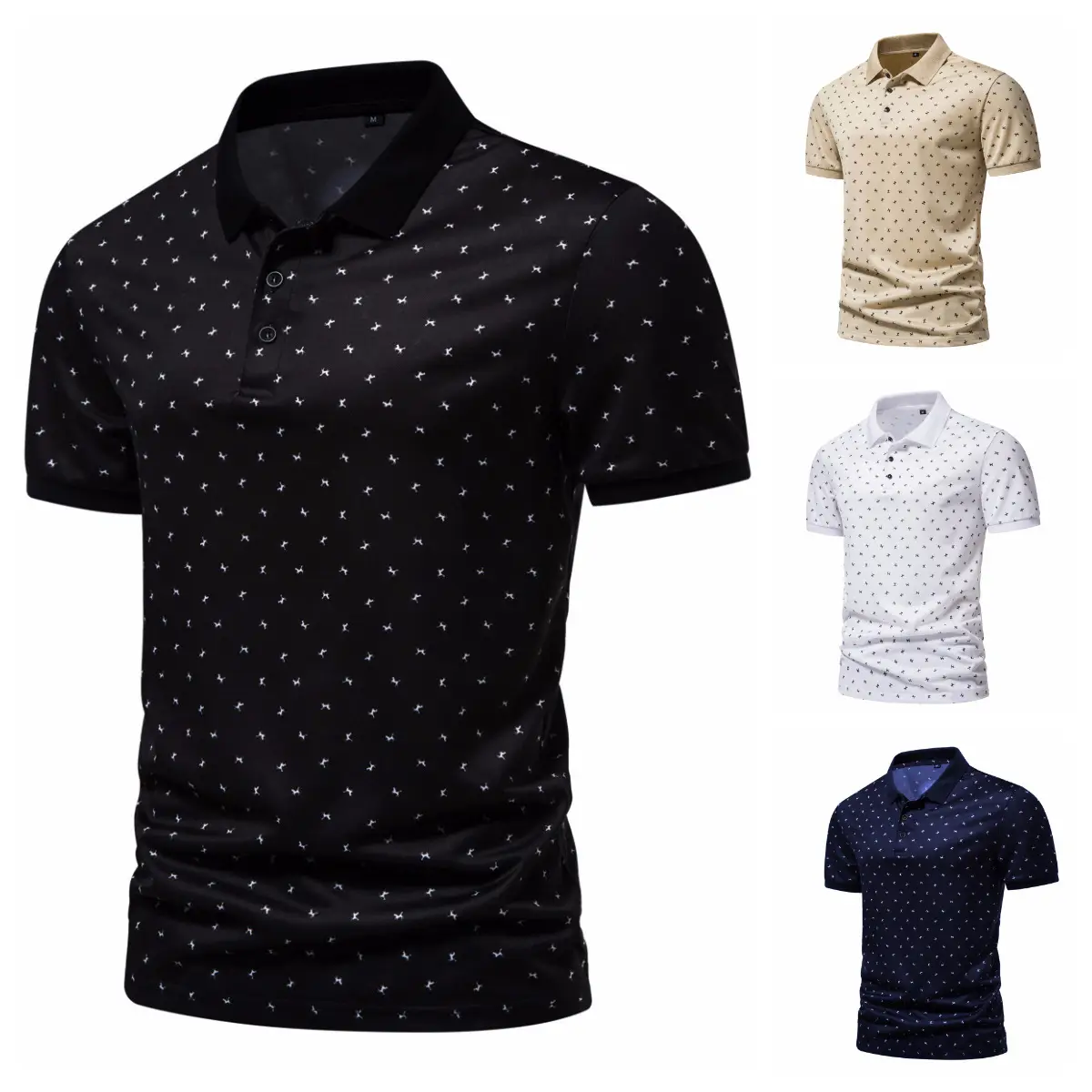 2023 Summer Men's Cotton Polo T-Shirt Beige Patterned - Image 7