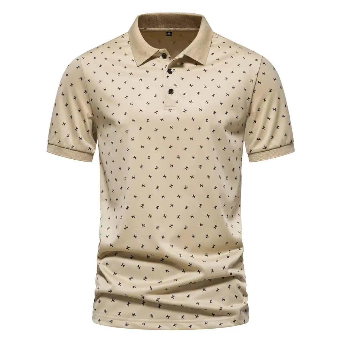 2023 Summer Men's Cotton Polo T-Shirt Beige Patterned — feature 2