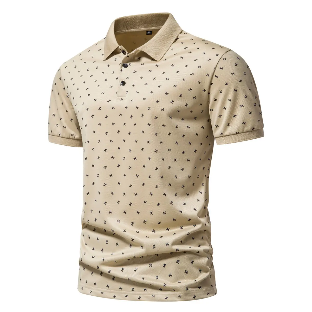 2023 Summer Men's Cotton Polo T-Shirt Beige Patterned — feature 3