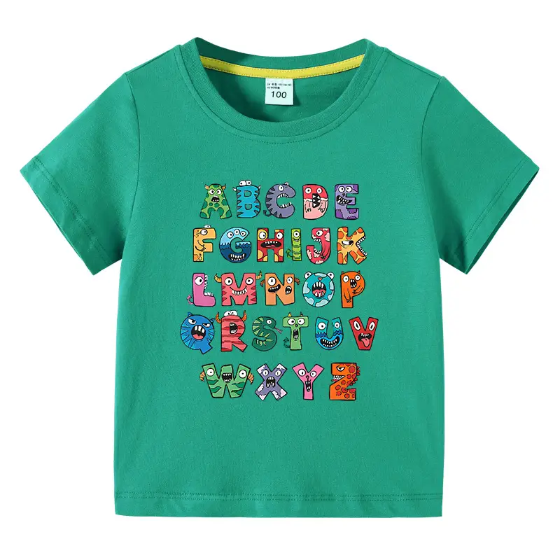 Kids Alphabet T-Shirt Grey Cotton Summer Short Sleeve - Image 7