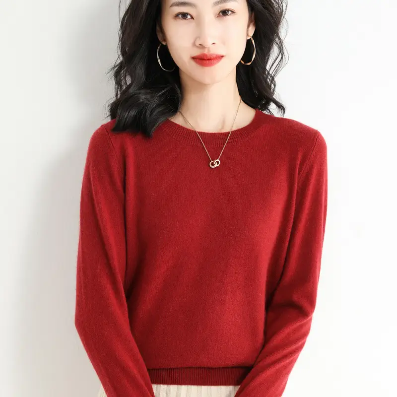 Women's Pink Round Neck Sweater Plus Size Soft Pullover - Image 21