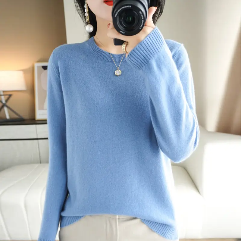 Women's Pink Round Neck Sweater Plus Size Soft Pullover - Image 10