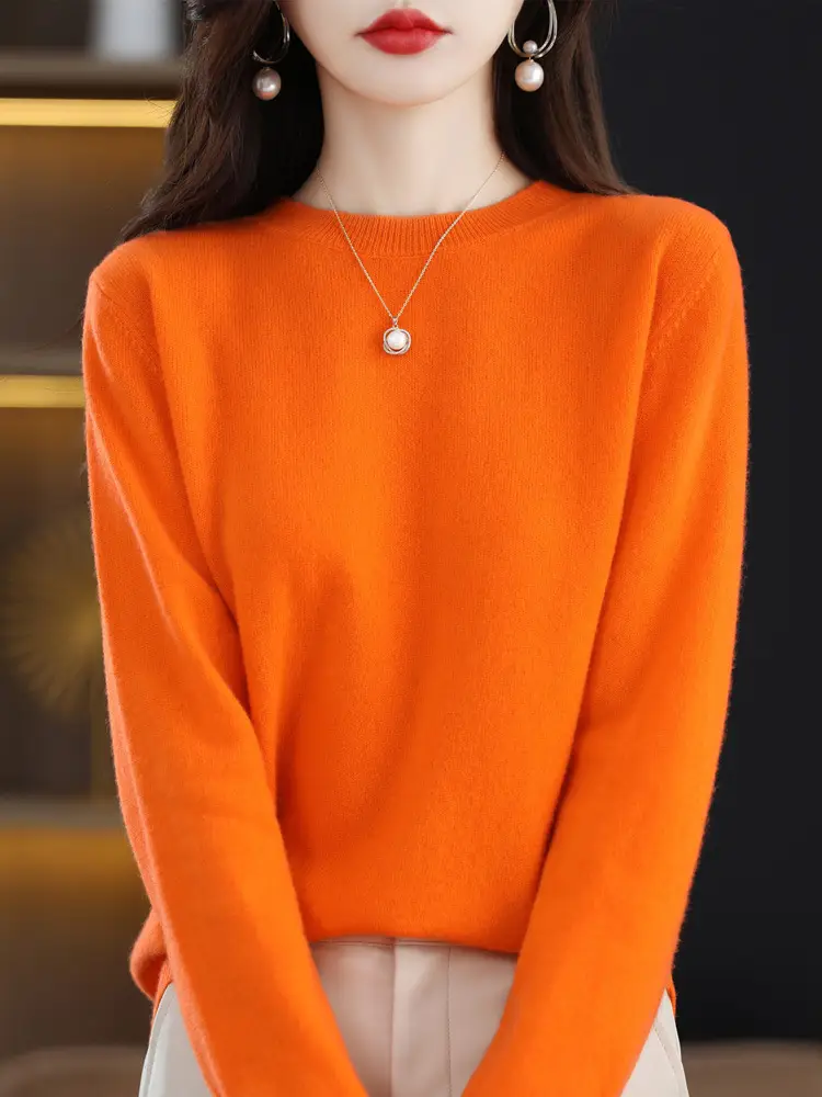 Women's Pink Round Neck Sweater Plus Size Soft Pullover - Image 13