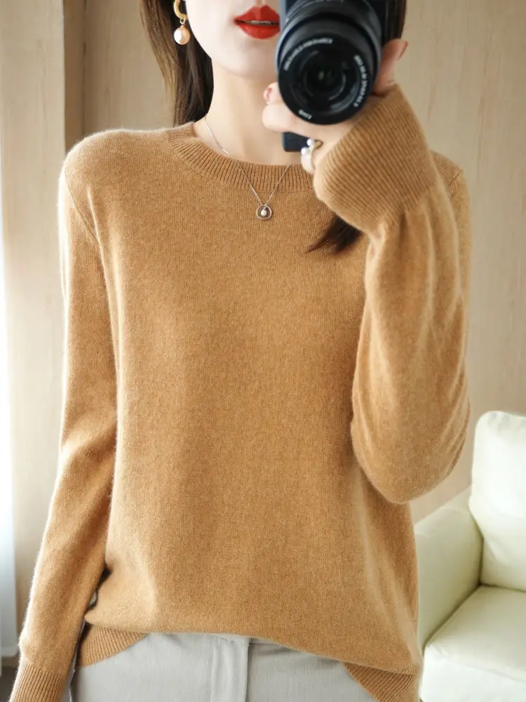 Women's Pink Round Neck Sweater Plus Size Soft Pullover - Image 16