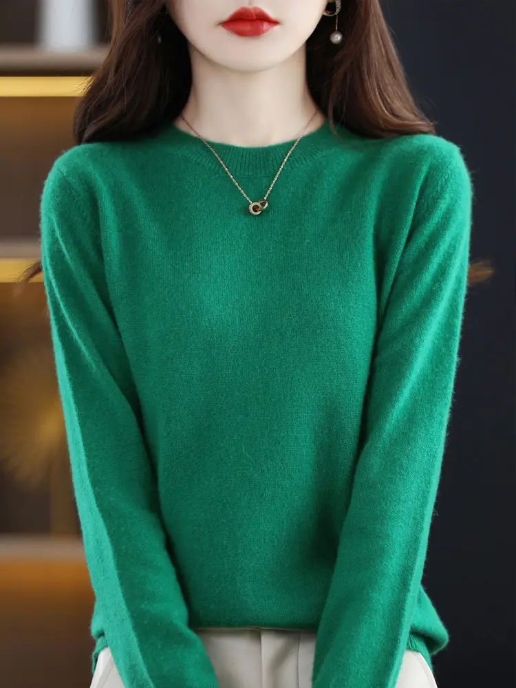 Women's Pink Round Neck Sweater Plus Size Soft Pullover - Image 17