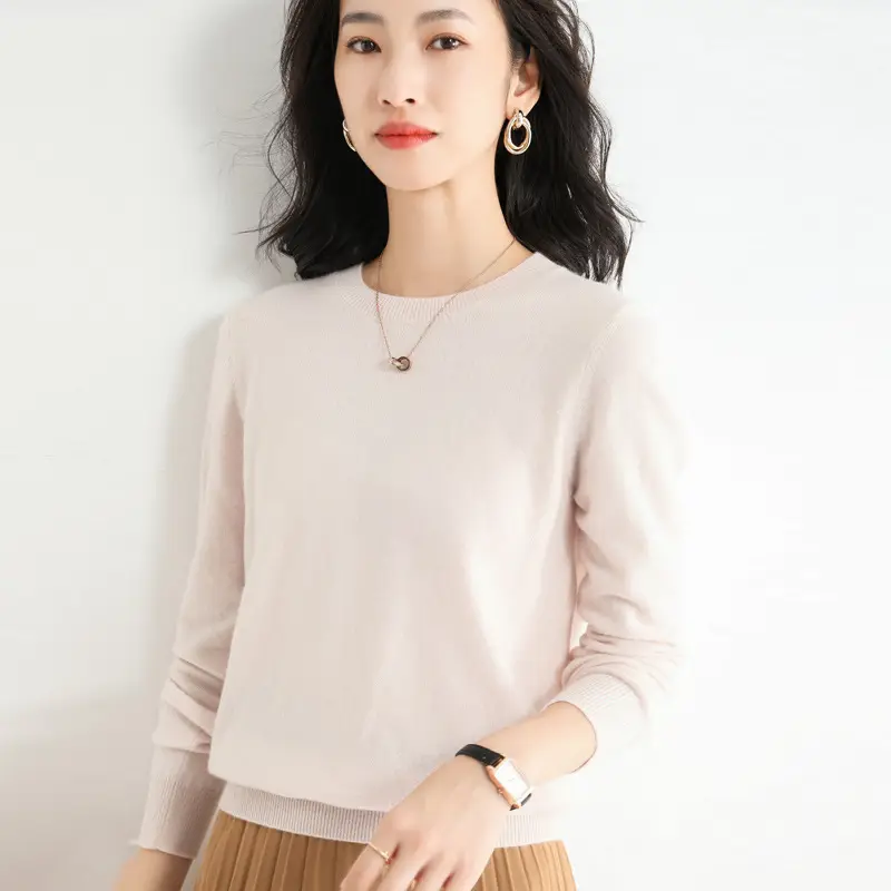 Women's Pink Round Neck Sweater Plus Size Soft Pullover - Image 4