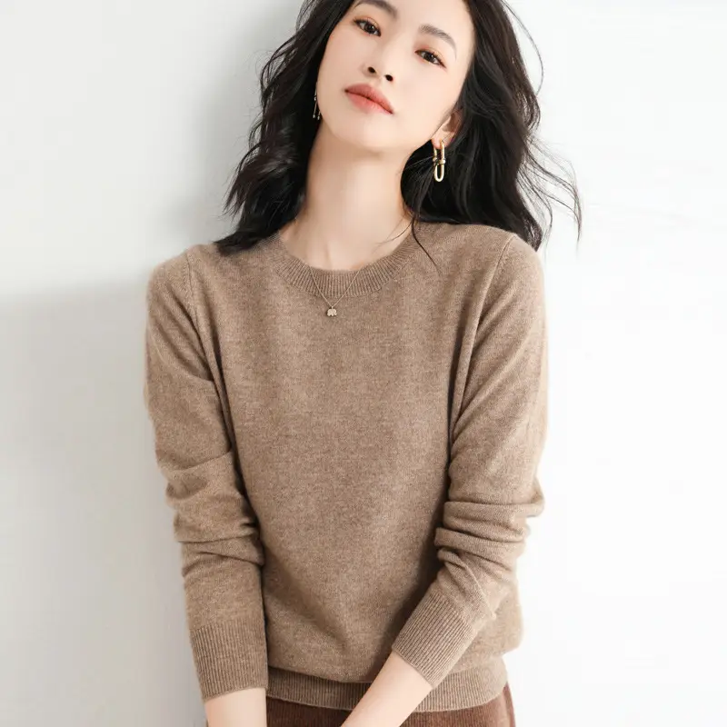 Women's Pink Round Neck Sweater Plus Size Soft Pullover - Image 5