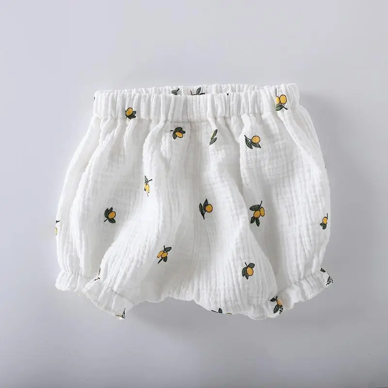 Baby Cotton Pumpkin Embroidered Shorts Cream - Image 5