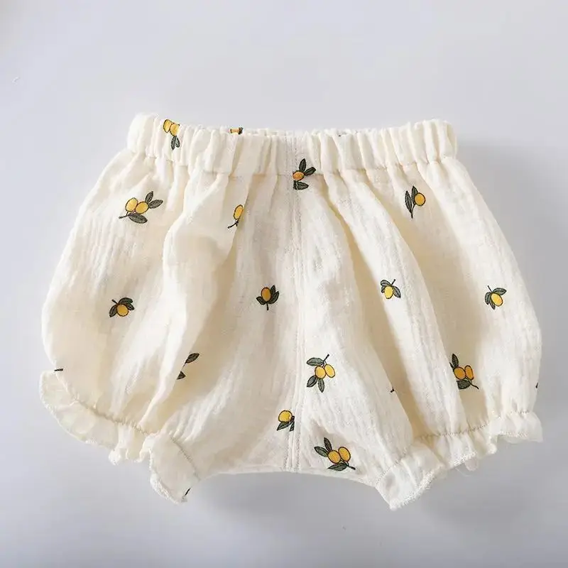 Baby Cotton Pumpkin Embroidered Shorts Cream - Image 6