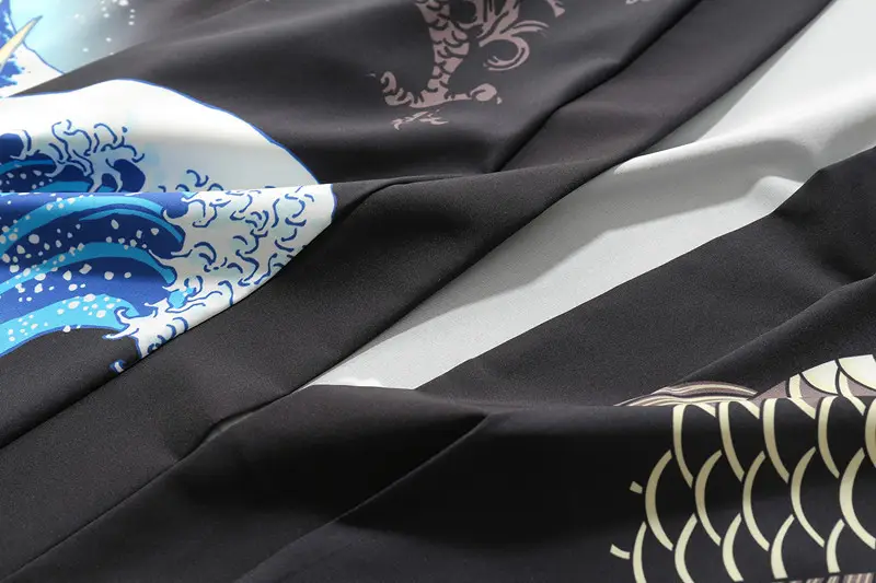 Men's Japanese Ukiyo-e Dao Robe Wave Carp Print Kimono — feature 13