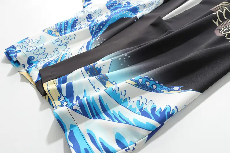 Men's Japanese Ukiyo-e Dao Robe Wave Carp Print Kimono — feature 15