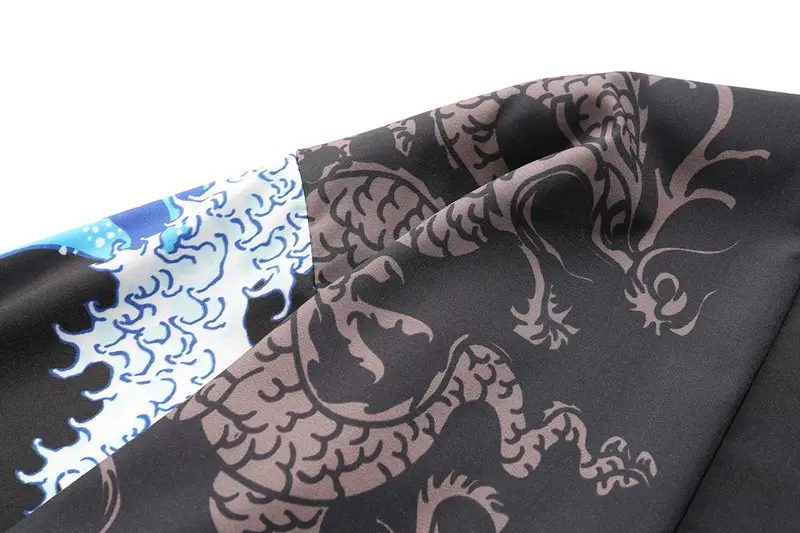 Men's Japanese Ukiyo-e Dao Robe Wave Carp Print Kimono — feature 16