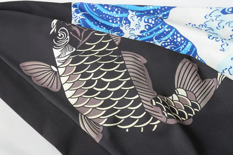 Men's Japanese Ukiyo-e Dao Robe Wave Carp Print Kimono — feature 17