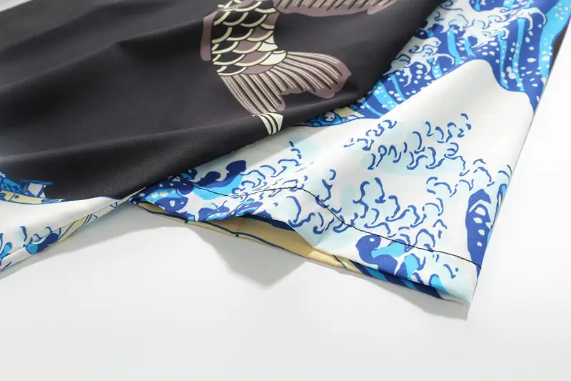 Men's Japanese Ukiyo-e Dao Robe Wave Carp Print Kimono — feature 18