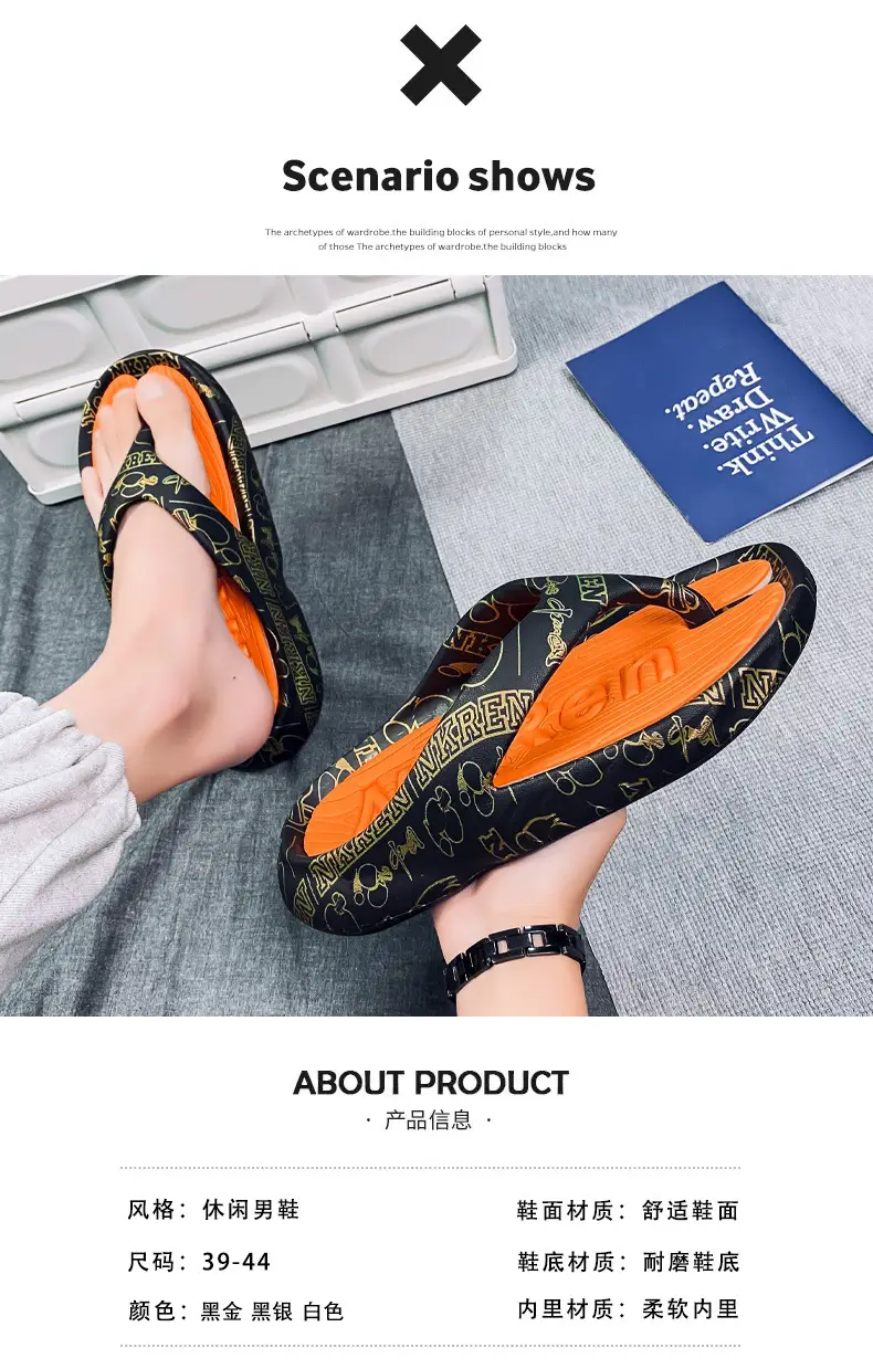 2023 Summer Large Size Flip Flops Men's Outer Wear Non-Slip Fashionable Trendy Shit Flip-Flops Men's Beach Sandals — feature 2