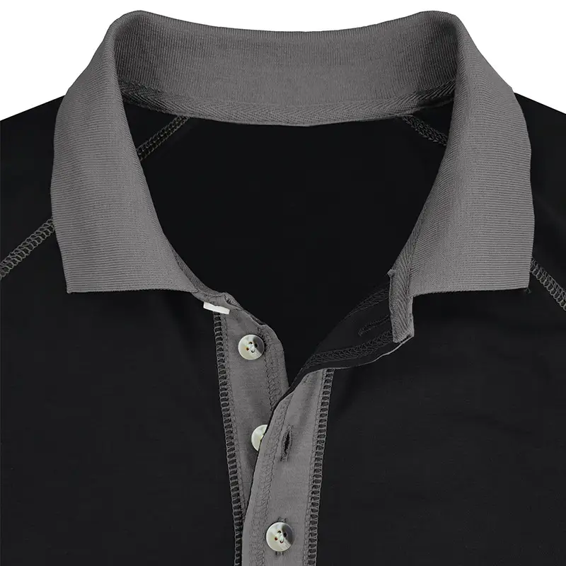 Men's Black Long Sleeve Polo Shirt with Gray Collar - Image 10