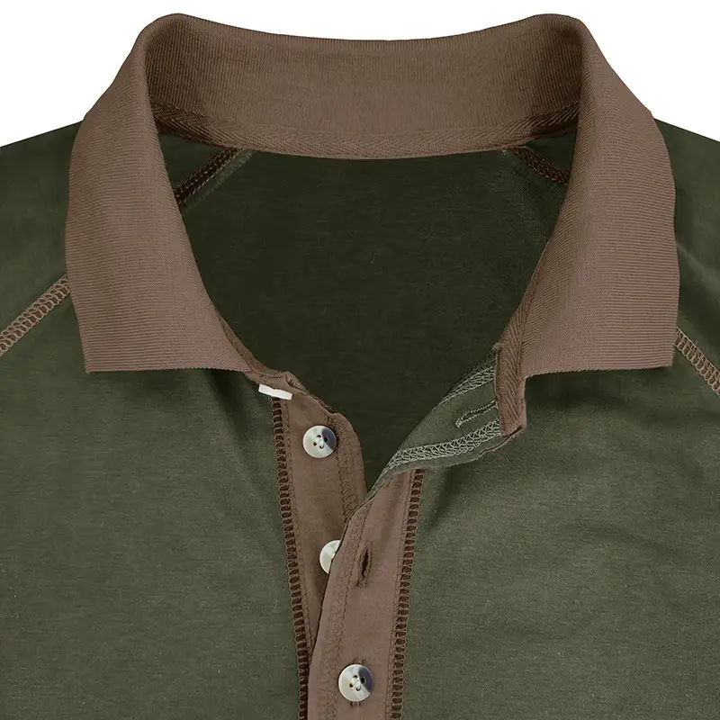 Men's Black Long Sleeve Polo Shirt with Gray Collar — feature 11