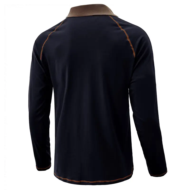 Men's Black Long Sleeve Polo Shirt with Gray Collar — feature 15