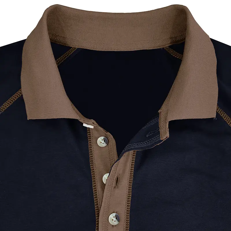 Men's Black Long Sleeve Polo Shirt with Gray Collar — feature 16