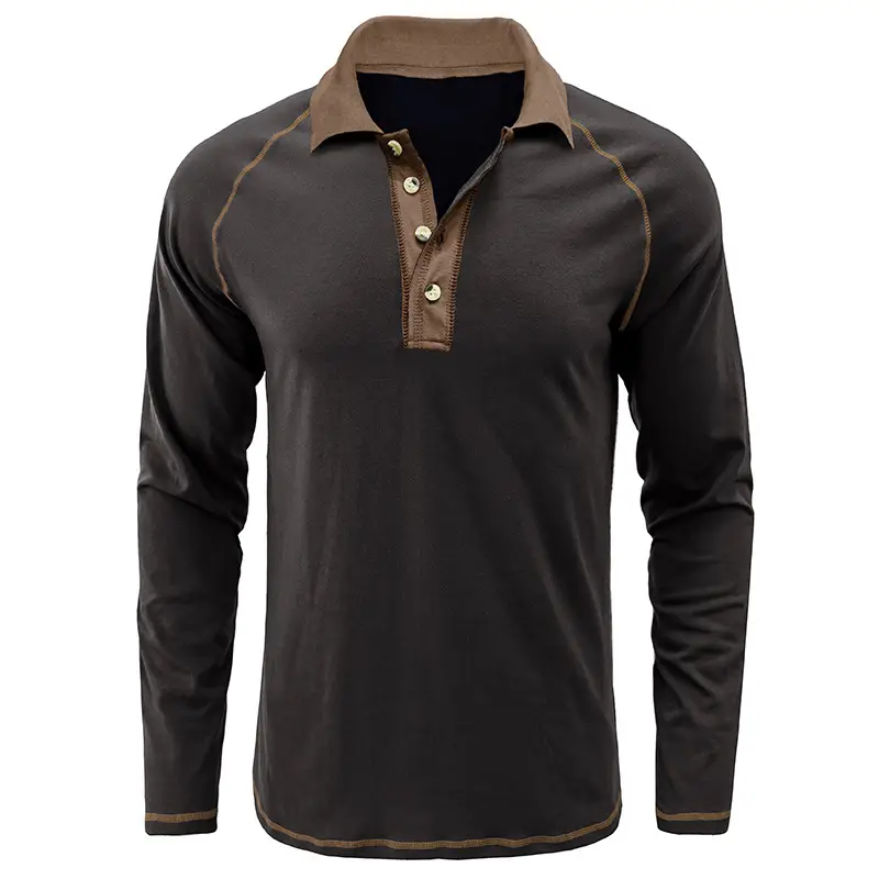 Men's Black Long Sleeve Polo Shirt with Gray Collar — feature 18