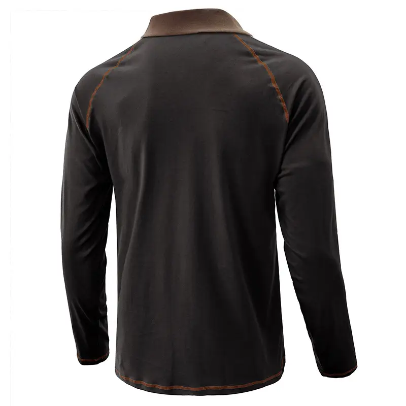 Men's Black Long Sleeve Polo Shirt with Gray Collar — feature 20