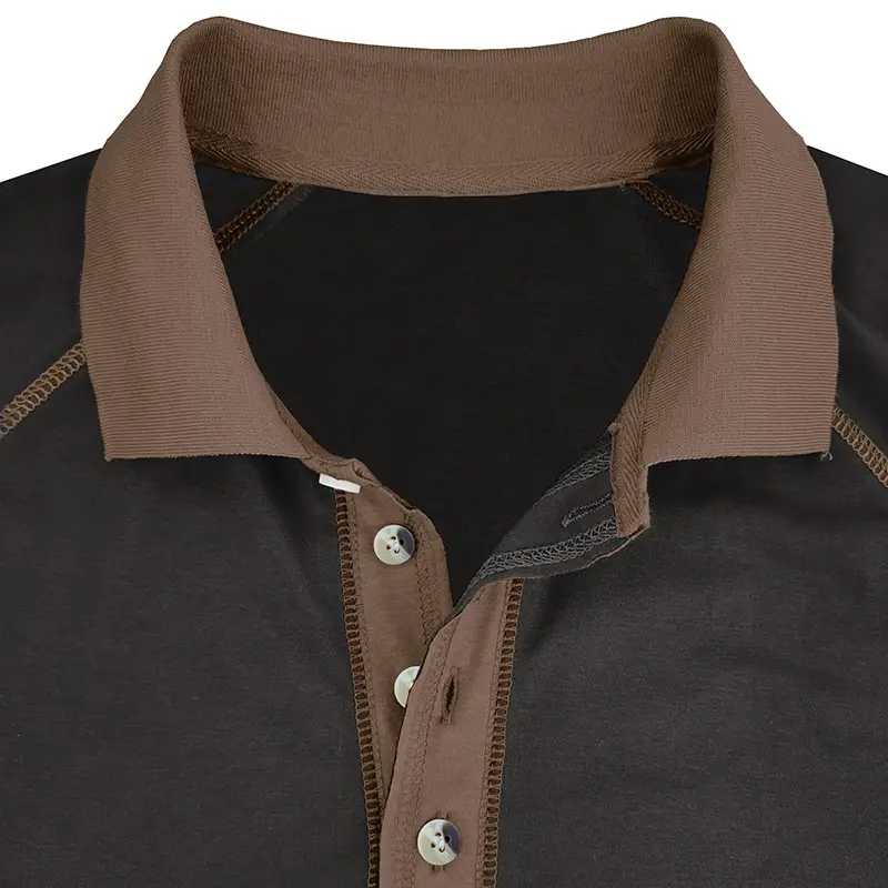 Men's Black Long Sleeve Polo Shirt with Gray Collar — feature 21