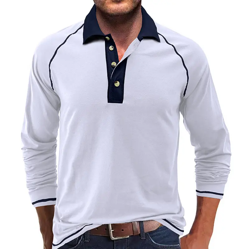 Men's Black Long Sleeve Polo Shirt with Gray Collar — feature 22