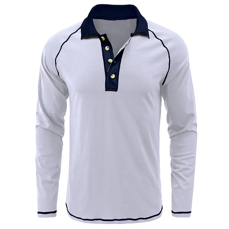 Men's Black Long Sleeve Polo Shirt with Gray Collar — feature 23