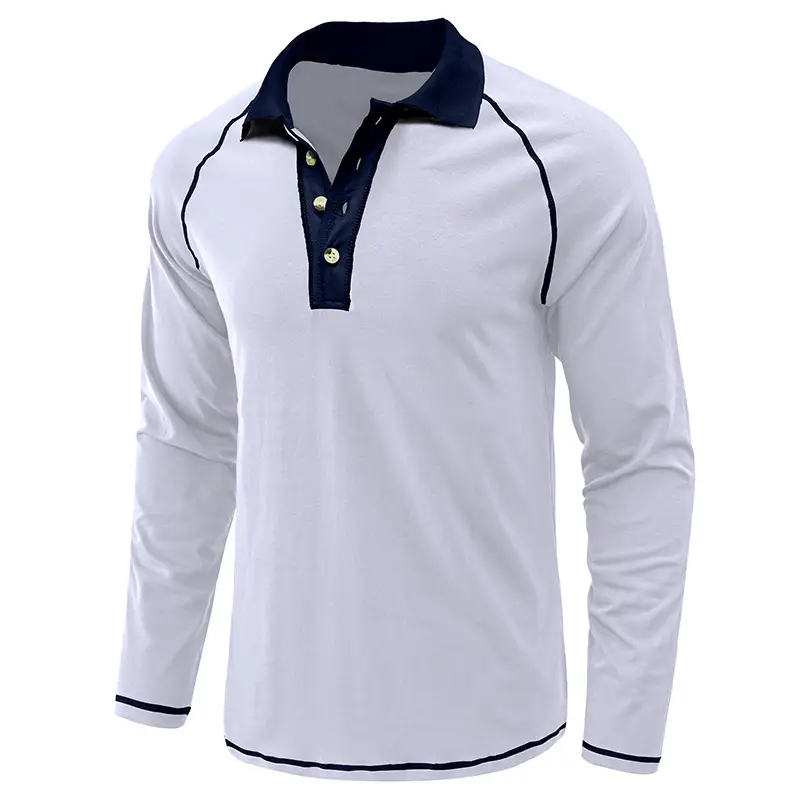 Men's Black Long Sleeve Polo Shirt with Gray Collar — feature 24
