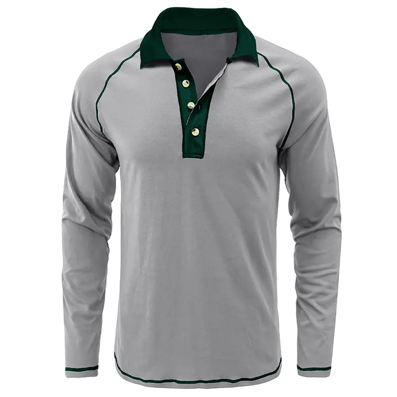 Men's Black Long Sleeve Polo Shirt with Gray Collar — feature 28