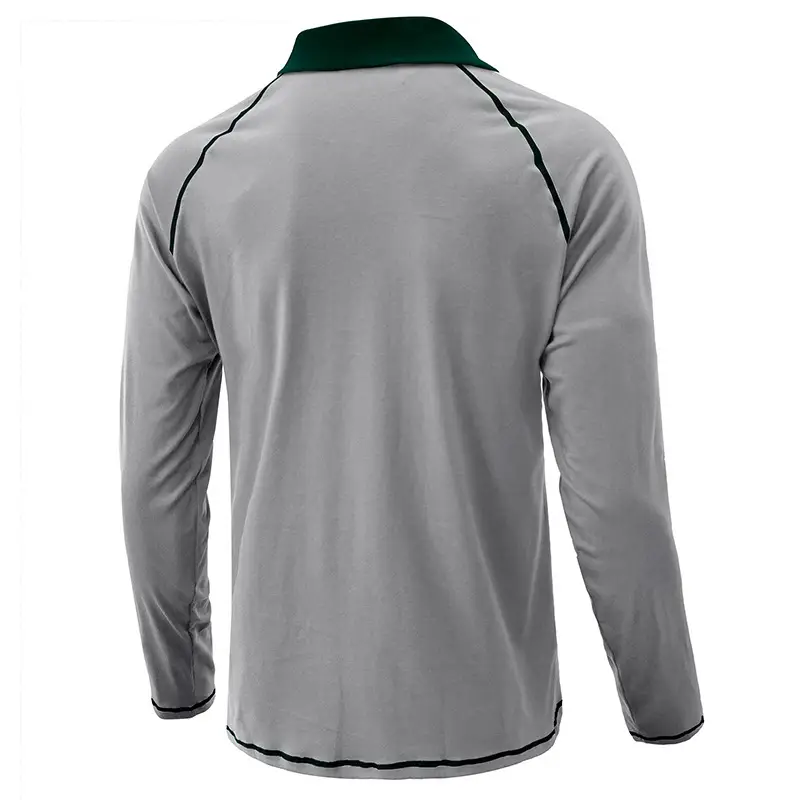 Men's Black Long Sleeve Polo Shirt with Gray Collar — feature 30