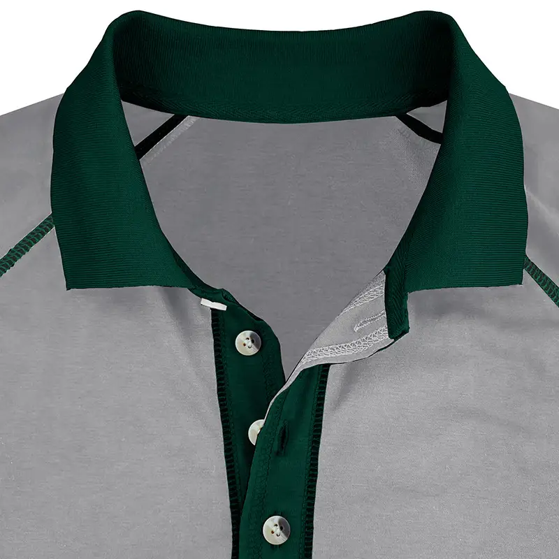 Men's Black Long Sleeve Polo Shirt with Gray Collar — feature 31