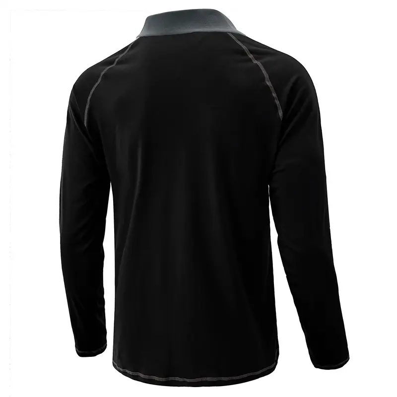Men's Black Long Sleeve Polo Shirt with Gray Collar — feature 5
