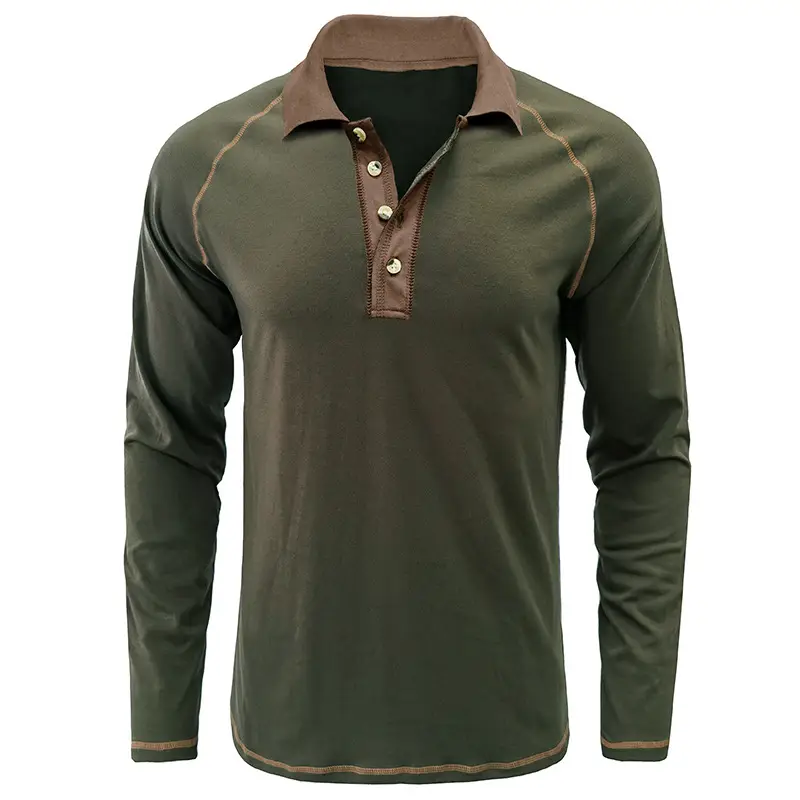 Men's Black Long Sleeve Polo Shirt with Gray Collar — feature 8