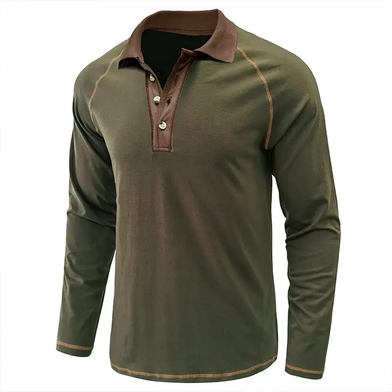 Men's Black Long Sleeve Polo Shirt with Gray Collar — feature 9