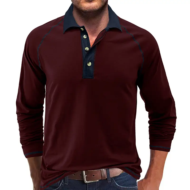 Men's Black Long Sleeve Polo Shirt with Gray Collar - Image 6