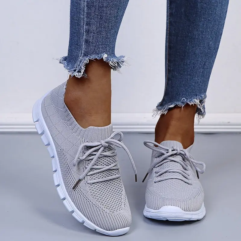 wish European and American foreign trade large size lace-up fly-woven casual shoes single-layer shoes women's cross-border sports thick-soled breathable board shoes for women