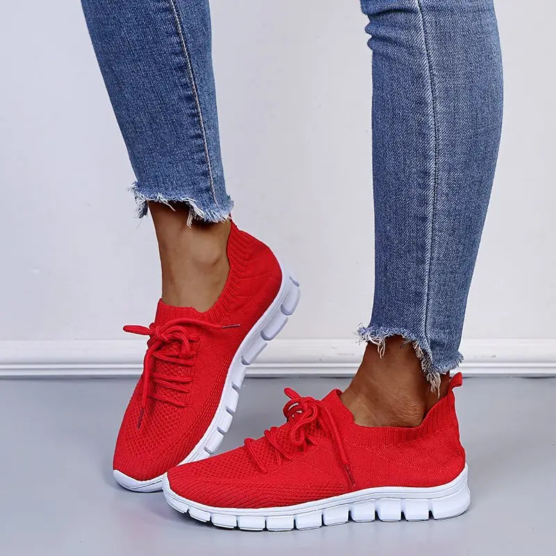 wish European and American foreign trade large size lace-up fly-woven casual shoes single-layer shoes women's cross-border sports thick-soled breathable board shoes for women