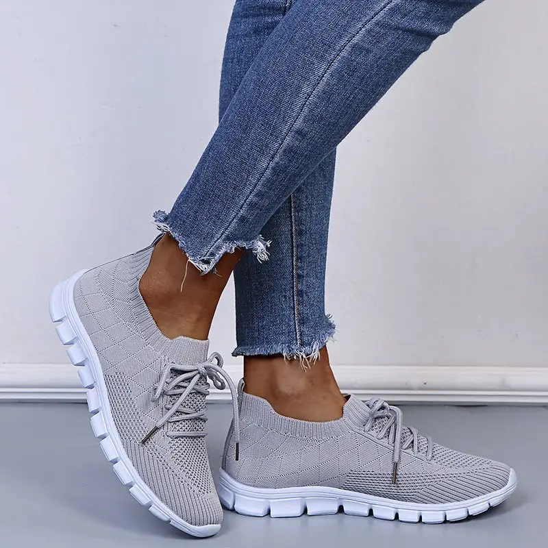 wish European and American foreign trade large size lace-up fly-woven casual shoes single-layer shoes women's cross-border sports thick-soled breathable board shoes for women