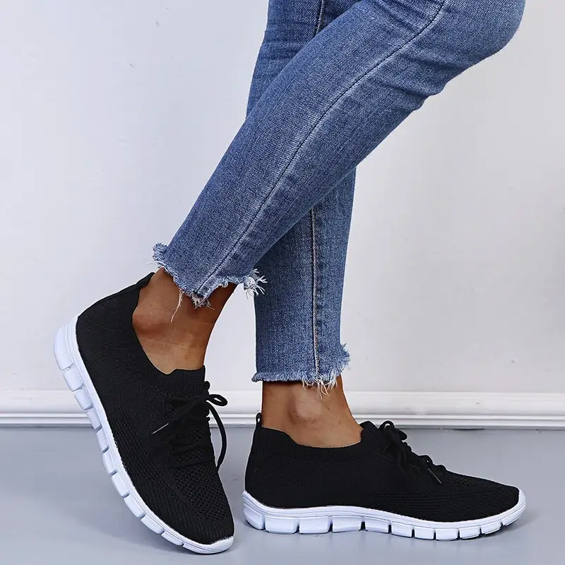 wish European and American foreign trade large size lace-up fly-woven casual shoes single-layer shoes women's cross-border sports thick-soled breathable board shoes for women