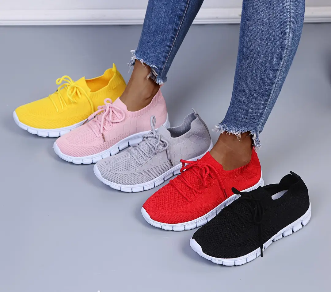 wish European and American foreign trade large size lace-up fly-woven casual shoes single-layer shoes women's cross-border sports thick-soled breathable board shoes for women — feature 1