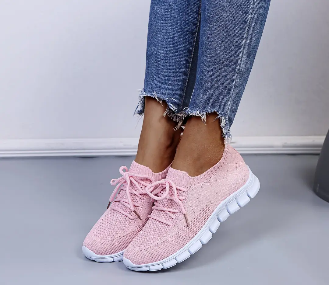 wish European and American foreign trade large size lace-up fly-woven casual shoes single-layer shoes women's cross-border sports thick-soled breathable board shoes for women — feature 2
