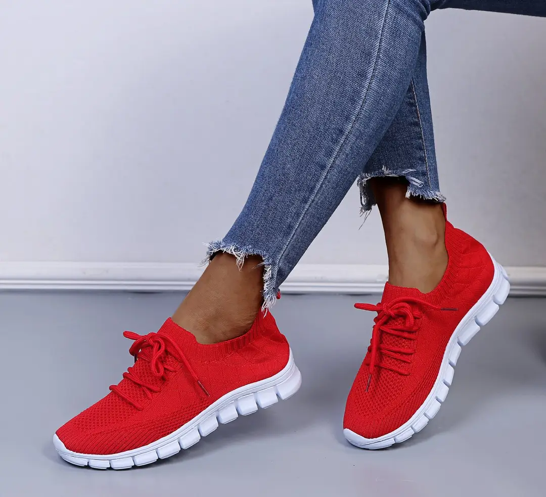 wish European and American foreign trade large size lace-up fly-woven casual shoes single-layer shoes women's cross-border sports thick-soled breathable board shoes for women